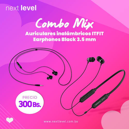 COMBO MIX: Auriculares inalámbricos ITFIT + Earphones Black 3.5 mm